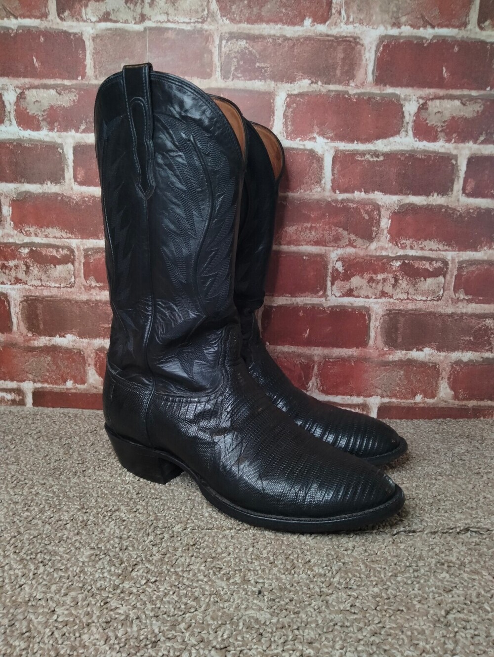 Nocona Vintage Mens Cowboy Boots Size 10 D Lizard Skin Black Western Made In USA